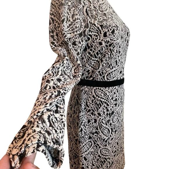 Lost + Wander lace Above The Knee Dress in Cream/Black W/Velvet waist detail  L - Picture 5 of 11